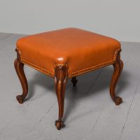 Mid-Victorian mahogany tan leather upholstered stool on cabriole legs