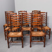 Set of 8 Oak Ladder Back Dining Chairs