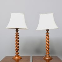 Large Pair of Mahogany Barley Sugar Table Lamps