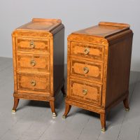 Pair of late Victorian pedestals/bedside lockers in walnut, burr elm and harewood