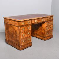 Mid-Victorian Burr Walnut Pedestal Desk