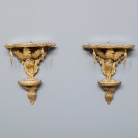 Pair of Gilded Two Tier Wall Brackets with Ferns