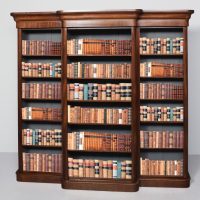 Victorian mahogany breakfront open bookcase in three sections, each with 5 adjustable shelves