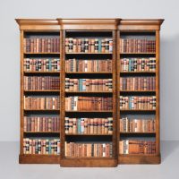 Mid Victorian breakfront figured and burr walnut three-section open bookcase with a lovely mellow colour and excellent patina