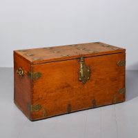 Impressive Dutch brass-mounted colonial teak trunk