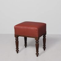 Leather-upholstered William IV stool with a deep seat on turned legs