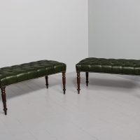 Pair of Regency leather upholstered mahogany framed long benches/stools with fluted legs