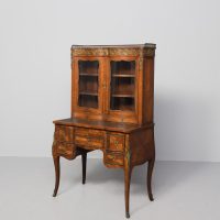 Quality Victorian French kingwood and walnut ormolu-mounted display cabinet/desk.