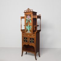 Rare Art Nouveau stained glass and inlaid mahogany cabinet in exceptional condition