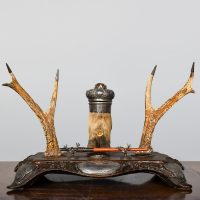 Scottish Oak, Horn and Silver-Mounted Desk Stand