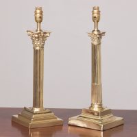 Pair of Matched Mid Victorian Brass Corinthian Lamps Now Converted to Electricity