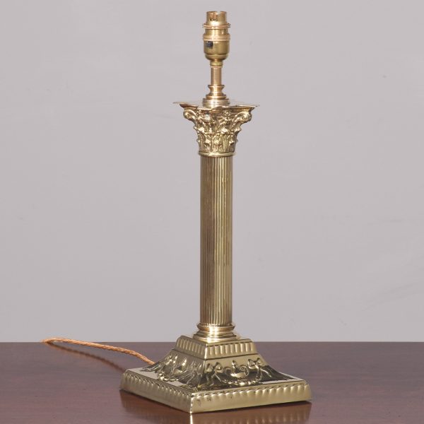 Victorian Corinthian Column Brass Oil Lamp Converted to Electricity