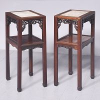 Pair of Hongmu Marble Inset Chinese Lampstands or Side Tables