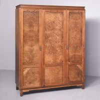 Three Door Art Deco Influence Burr Walnut Wardrobe by Famous Cabinetmakers Wylie &amp; Lochhead of Glasgow