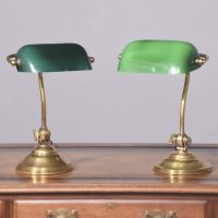 A Matched Pair of Brass &amp; Green Glass Table Lamps