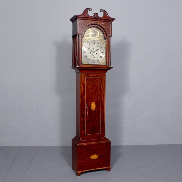 Quality inlaid brass faced mahogany Georgian grandfather clock by John Douglas of Galston