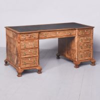 Quality Burr-Walnut George II Style Pedestal Desk