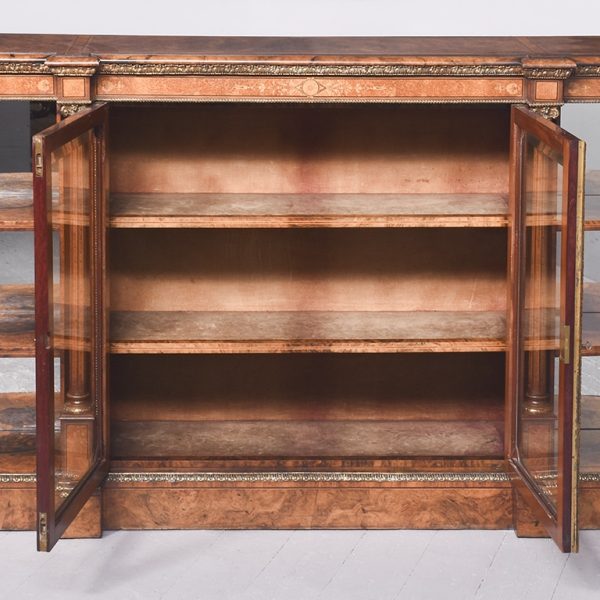Magnificent Victorian Burr Walnut and Burr Elm Inlaid Credenza