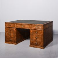 Magnificent, large-size George III style figured walnut partner’s desk