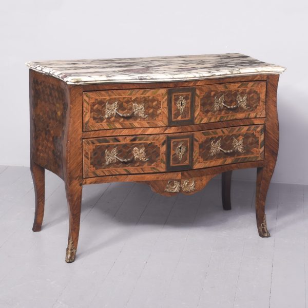 Exceptional French Marble-Top Commode Wood with Original Serpentine Front Breccia Marble Top