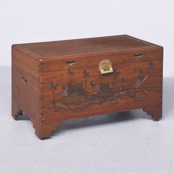 Chinese Carved Teak &amp; Camphor Kist