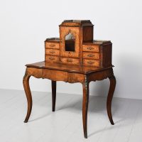 Victorian marquetry-inlaid figured walnut ladies’ writing desk (Bonheur de jour).