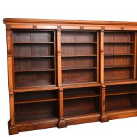 Superb quality, large mid-Victorian Gothic style, three-section, open oak bookcase
