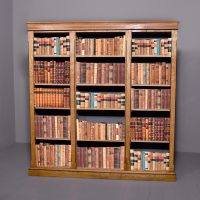 Unusual, inlaid Elm three section Victorian open bookcase in the Art &amp; Crafts Style
