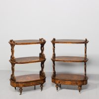 Rare Pair of Victorian Burr Walnut Whatnots