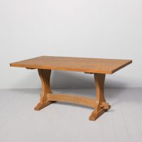 Quality solid oak rectangular handmade Yorkshire “Critter” refectory table, probably by Sid Pollard