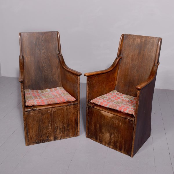 Pair of Solid Oak Hall Seats