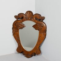 Carved Oak Mirror with Mythical Birds