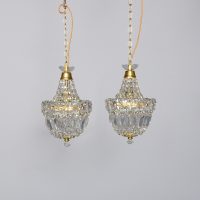 Pair of Brass and Crystal Light Fittings