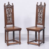 Pair of Gothic Style Carved Oak Chairs