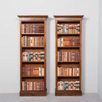 Pair of Mid-Victorian tall mahogany open bookcases with an attractive, simple design.