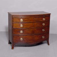 Neat size George 3rd mahogany bow &#8211; front chest of drawers with brushing slide and great colour and patina