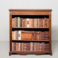 Late Victorian Sheraton style inlaid mahogany open bookcase