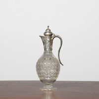 Rare Victorian, hall-marked 1882 silver-mounted cut-crystal claret jug made by Charles Boyton II.