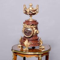 Large French Gilt Rouge Marble Mantel Clock