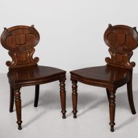 Rare Pair of William IV, Sir William Playfair-designed, Scottish, Oak Hall chairs