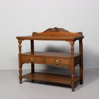 Late Victorian oak three-tier buffet/whatnot with twin drawers
