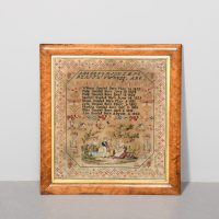 Early Victorian Dated Sampler in Birdseye Maple Frame