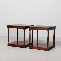 Pair of adapted George 3rd mahogany two-tier stands in figured Spanish mahogany