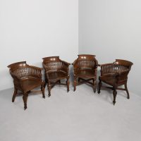 Rare set of four exceptional quality Victorian oak captain’s chairs
