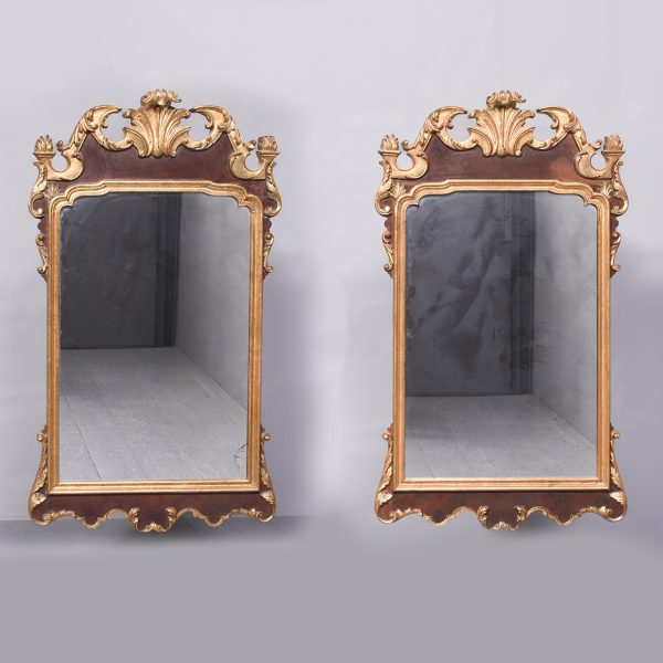 Pair of George II style Walnut and Gilded Mirrors