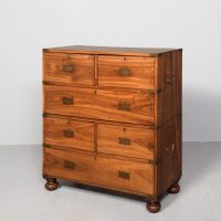 Rare solid camphor wood, Anglo-Chinese two-part, brass-bound 19th-century military chest