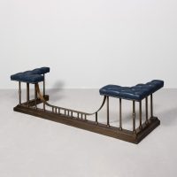 Large Brass and Leather Upholstered Club Fender