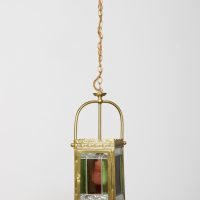 Late Victorian brass and stained glass hall lantern in excellent condition