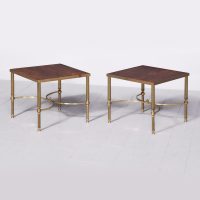 Pair of French Brass &amp; Mahogany Occasional Tables