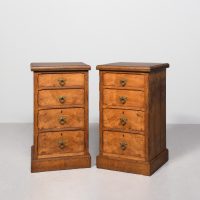 Rare pair of pollard oak inlaid Arts and Crafts neat-sized chests of drawers/ lockers
